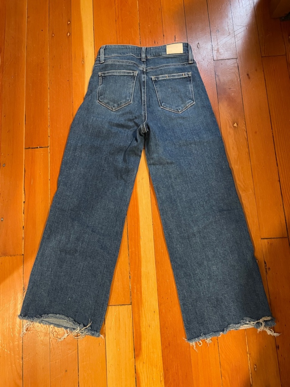PAIGE Wide-Leg Raw Hem Jeans — Medium Blue - Picture 2 of 4